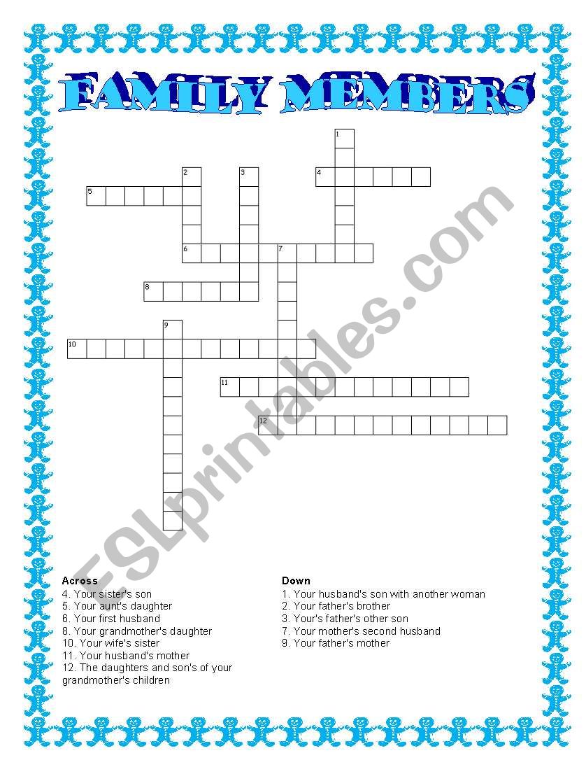 FAMILY MEMBERS CROSSWORD worksheet