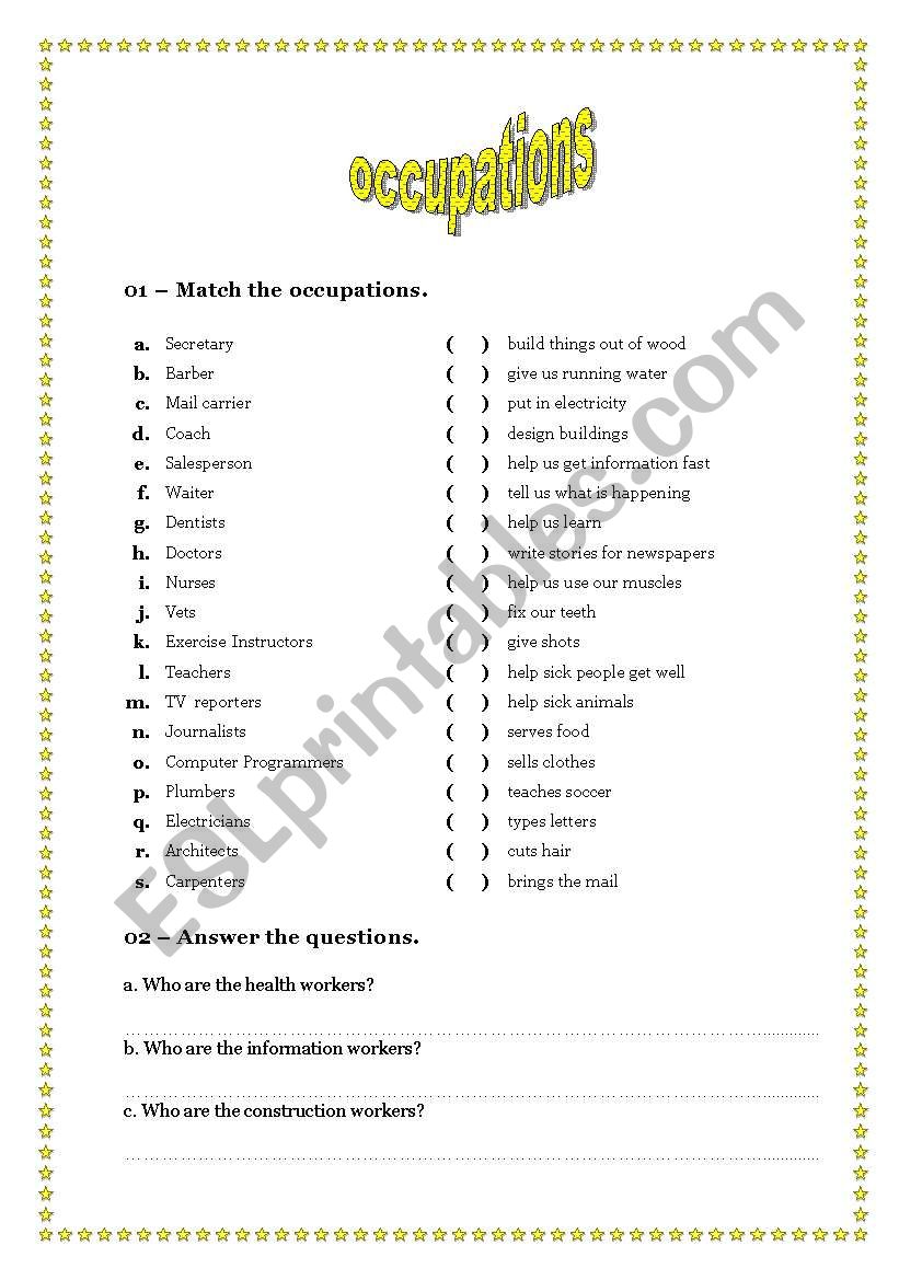 OCCUPATIONS PART 1 worksheet