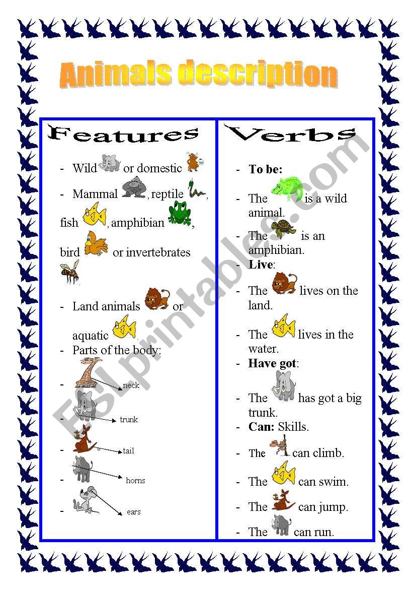 Animals description worksheet