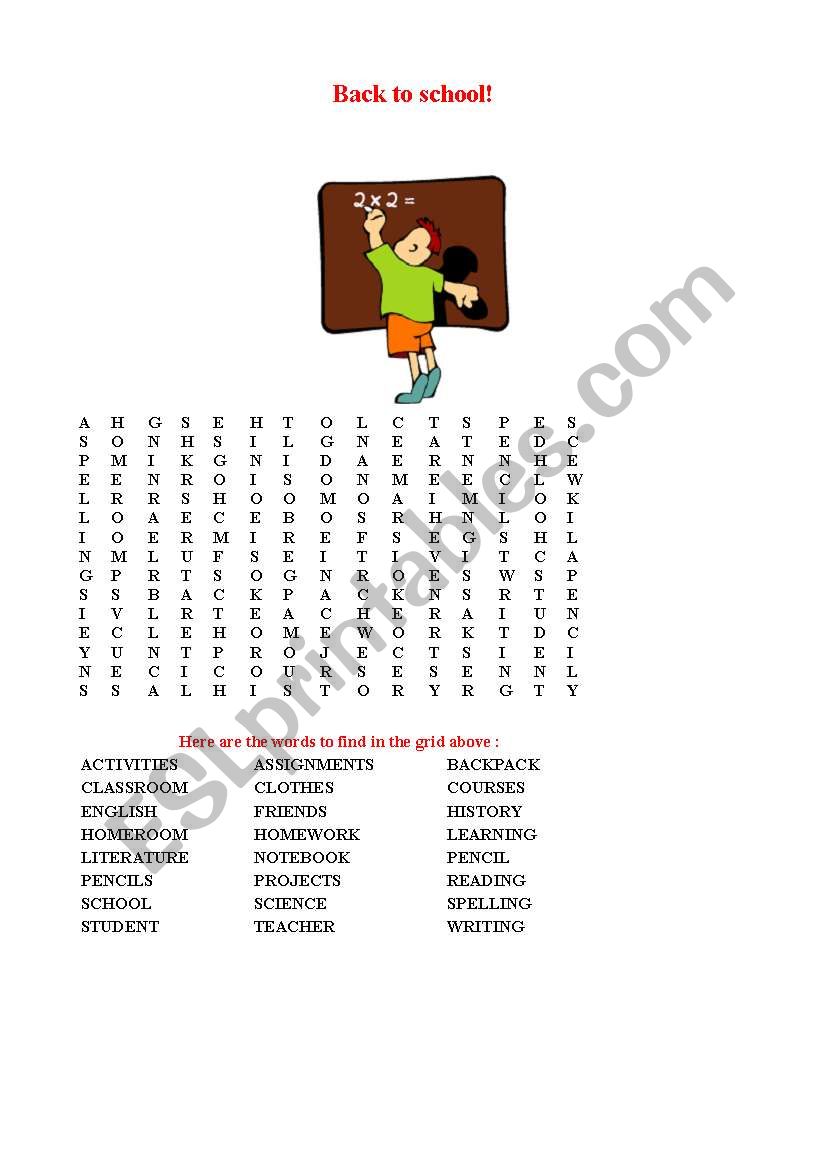 Back To School Crosswords worksheet