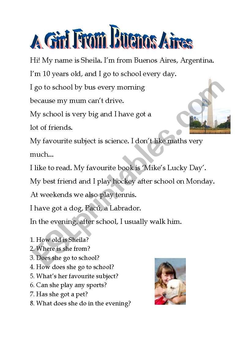 Read about Sheila, from Buenos Aires. Then, answer the questions fully