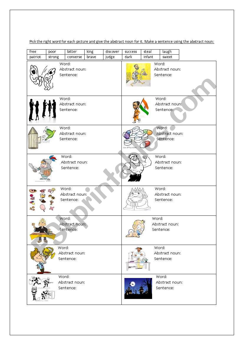 abstract nouns worksheet