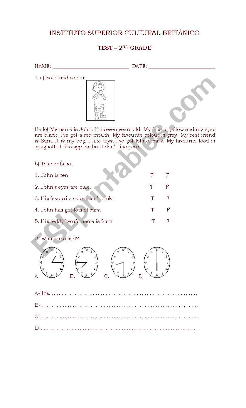 first grade test worksheet