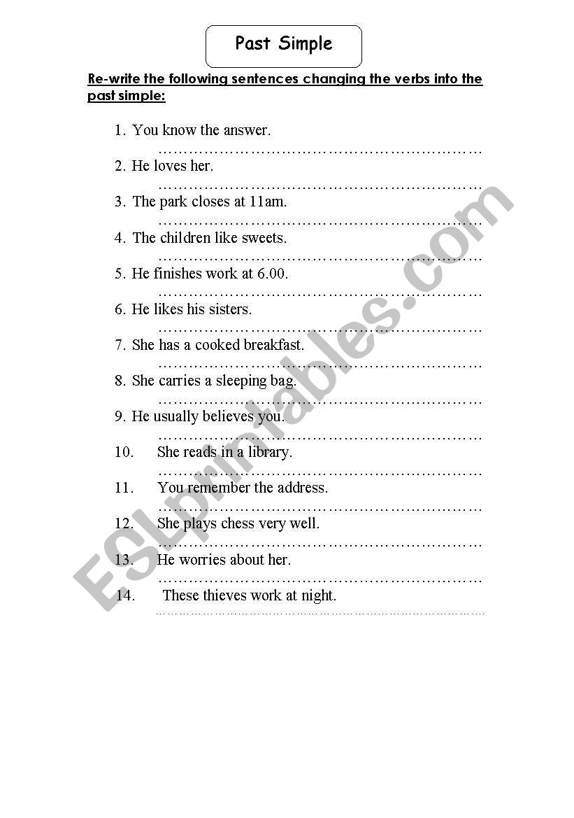 past tense worksheet