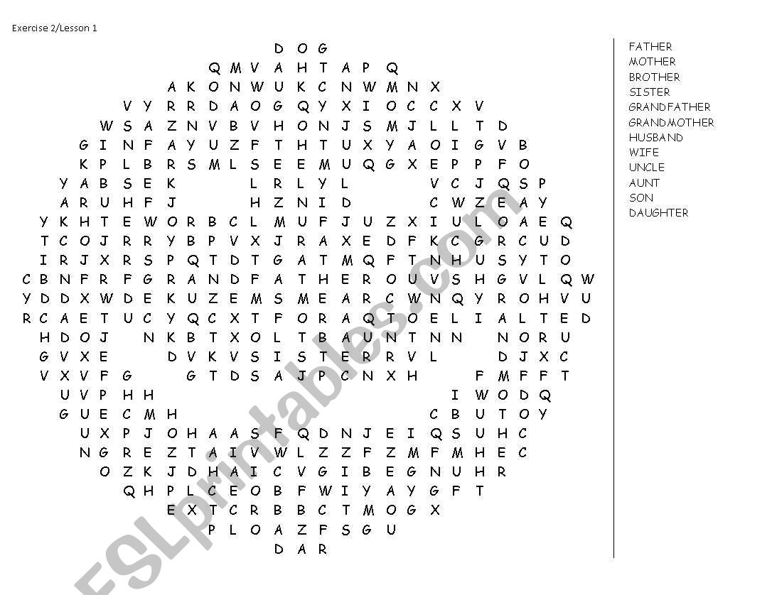 Family Word Search worksheet