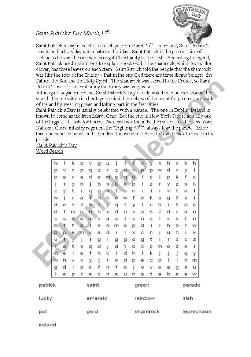 Saint Patricks day worksheet