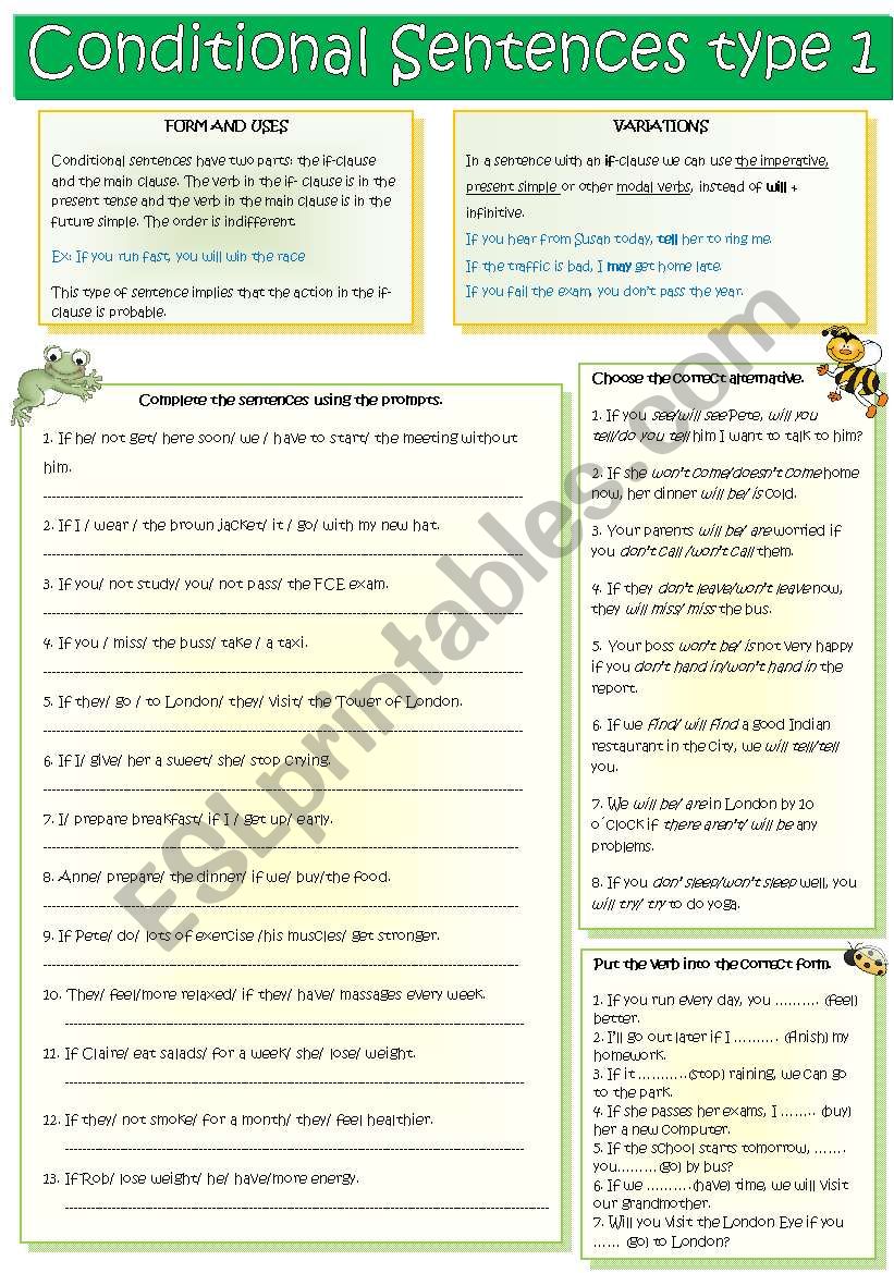 Conditional Sentences type 1 worksheet
