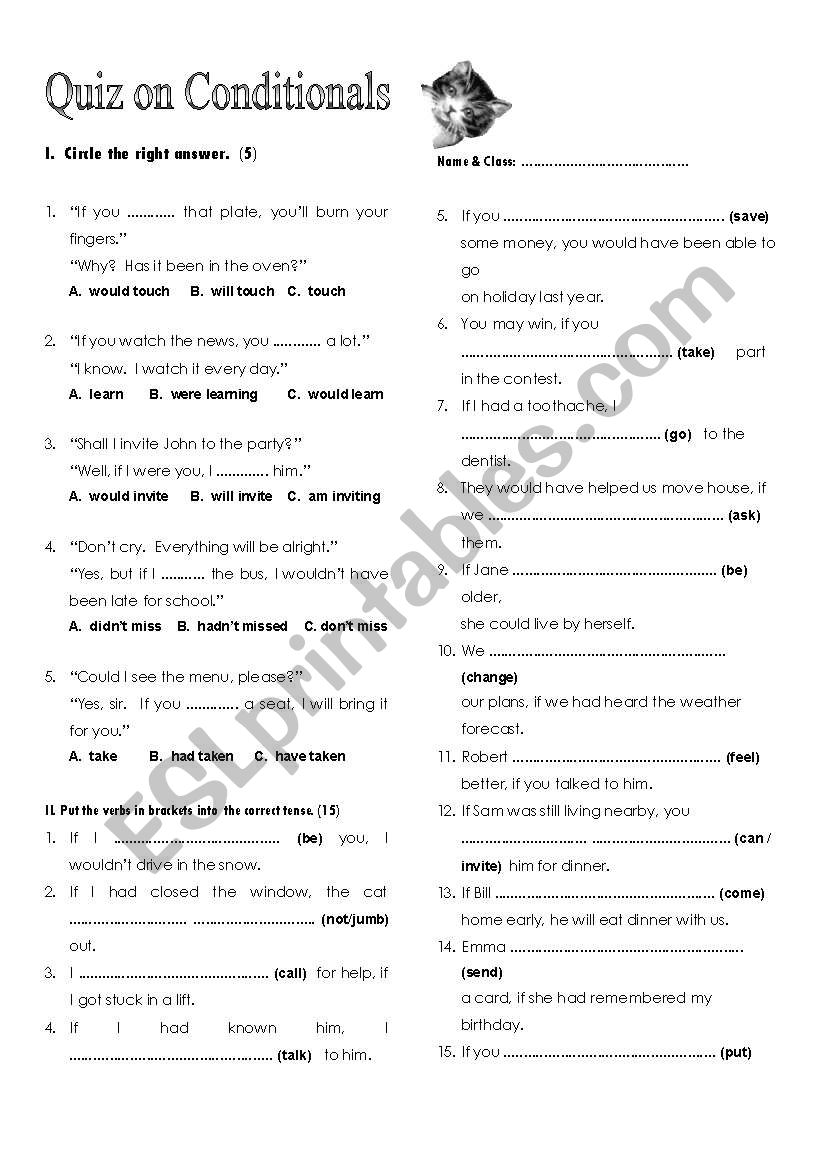 Quiz on Conditionals worksheet