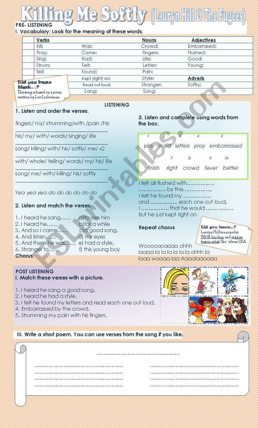 Killing me softly worksheet