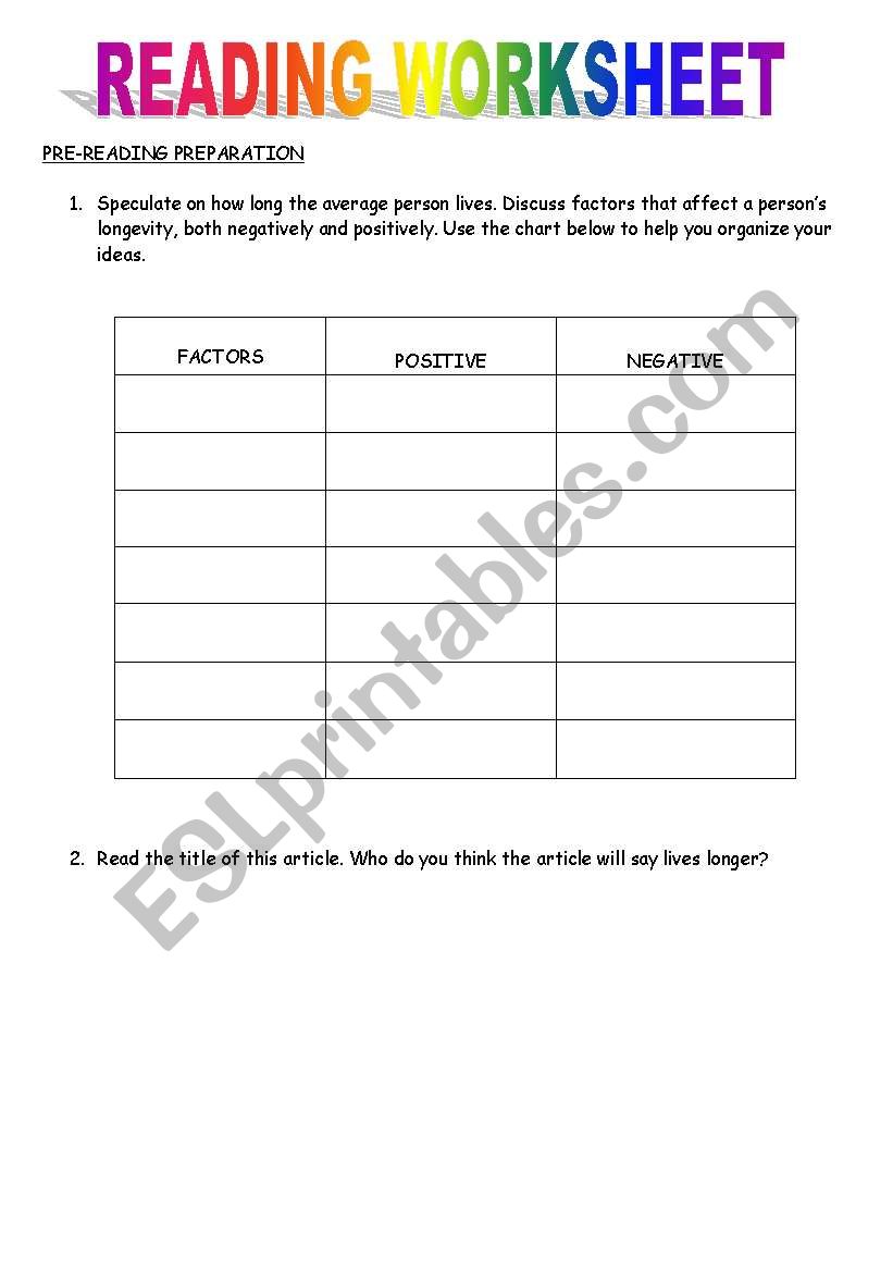 WHO LIVES LONGER? worksheet