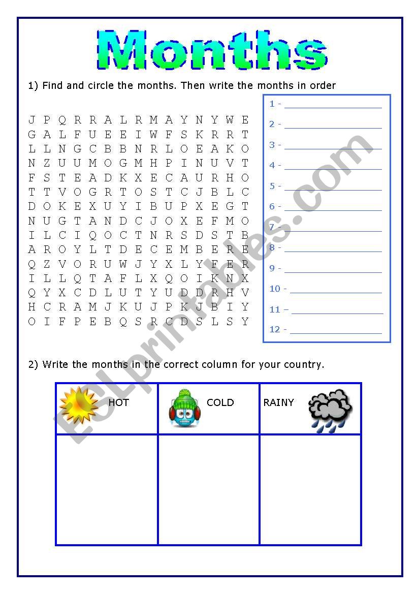 Months worksheet