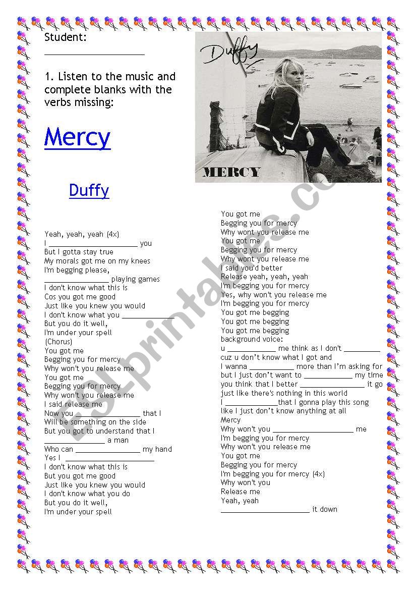 SONG MERCY - DUFFY worksheet