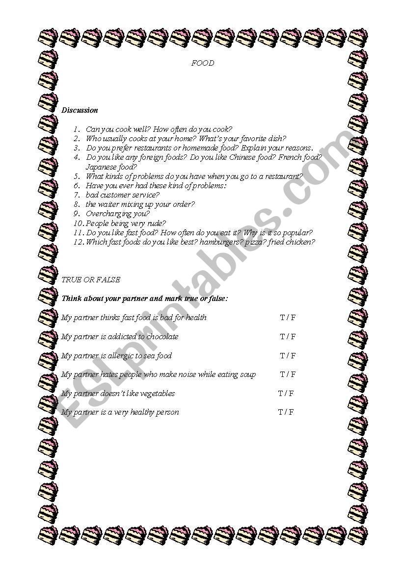 FOOD worksheet