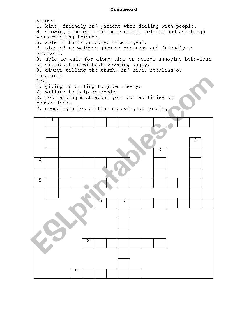 crossword personalities worksheet