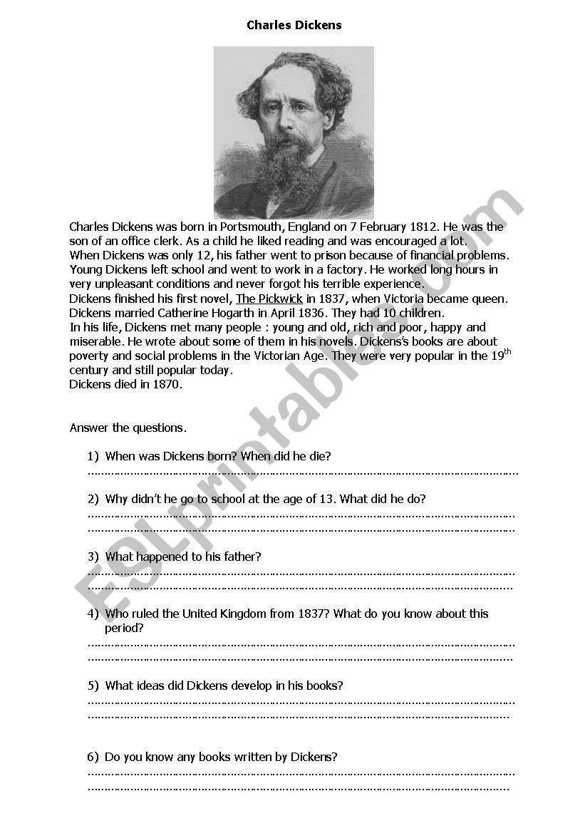 CHARLES DICKENS worksheet