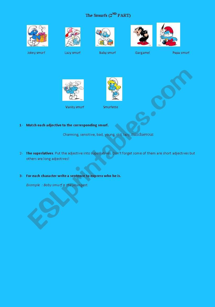 Superlatives, the smurfs worksheet