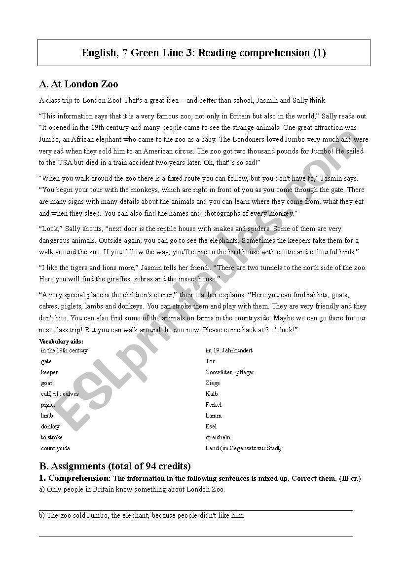 Reading Comprehension Test worksheet