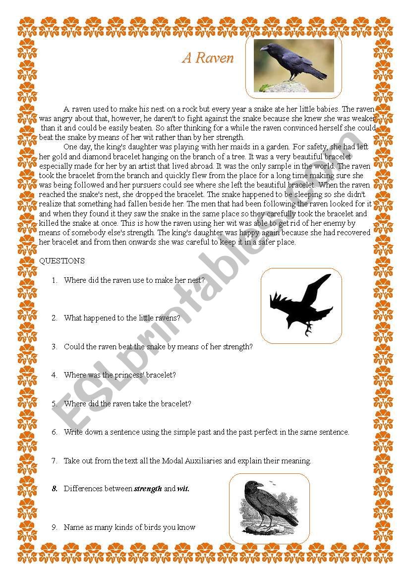 The Raven : a fable worksheet