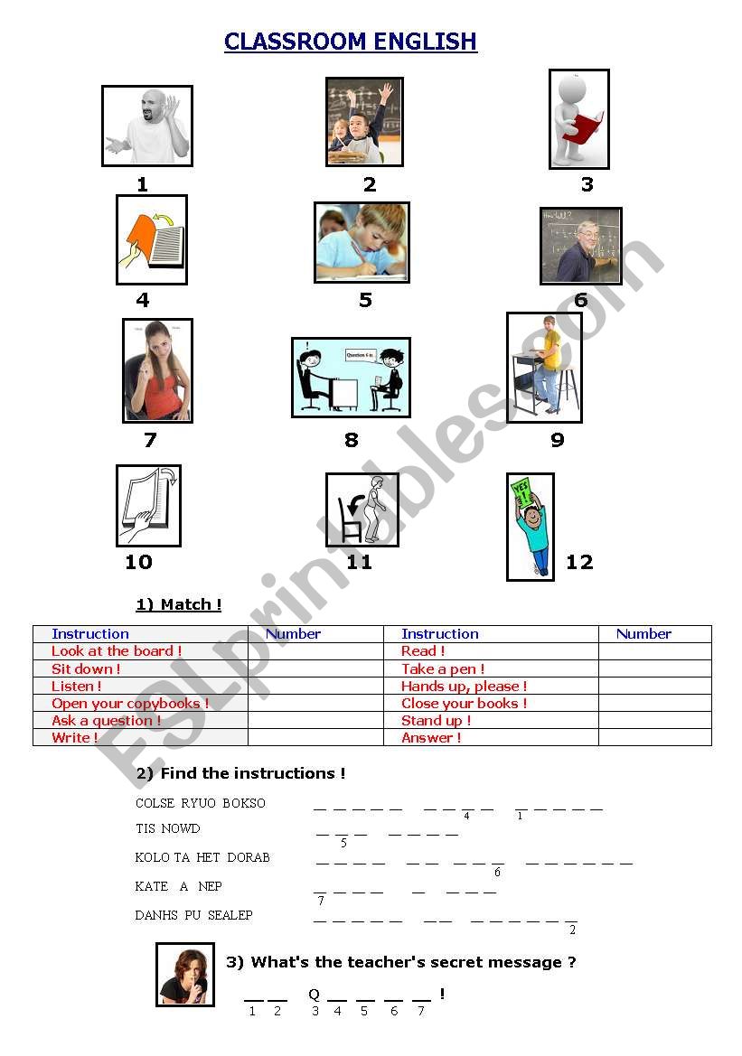 Classroom Eglish  worksheet