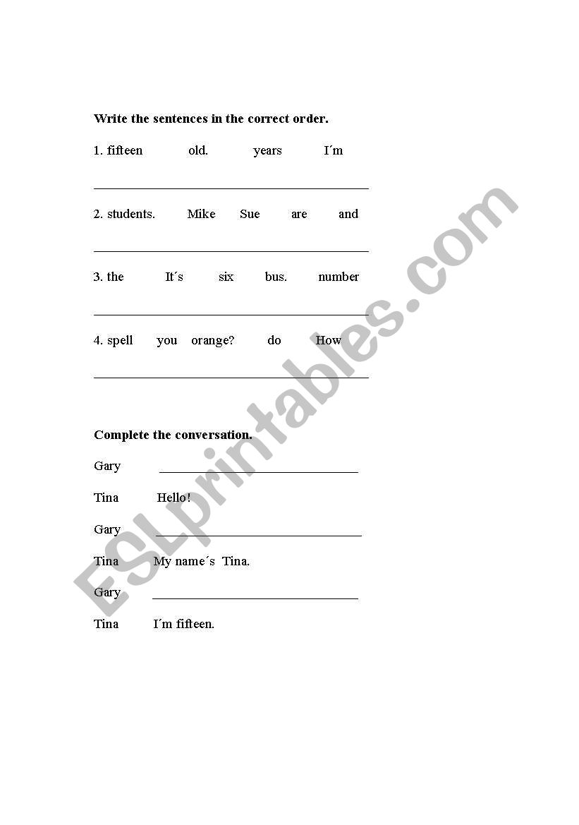 Write in the correct order worksheet