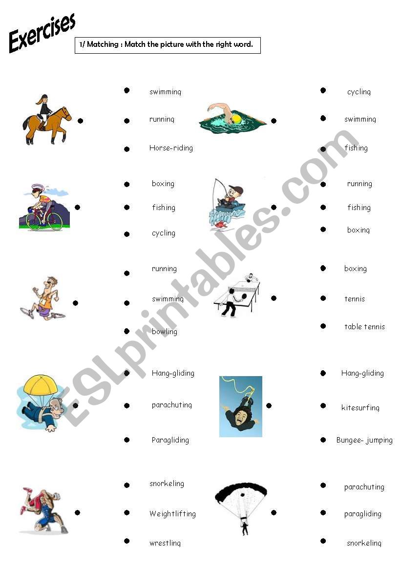 Sports exercises worksheet