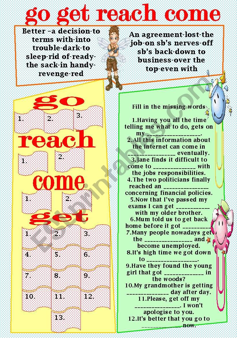 go-get-reach-come worksheet
