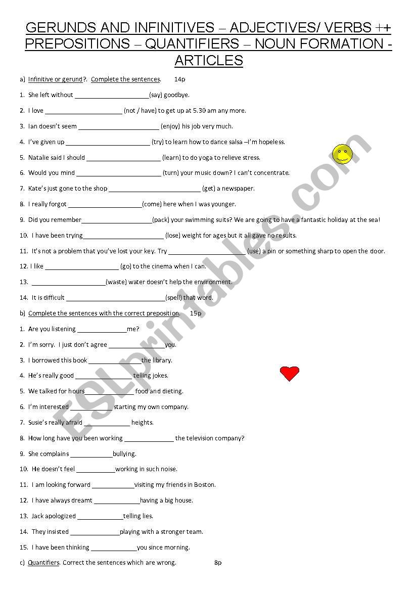 GERUNDS OR INFINITIVES worksheet