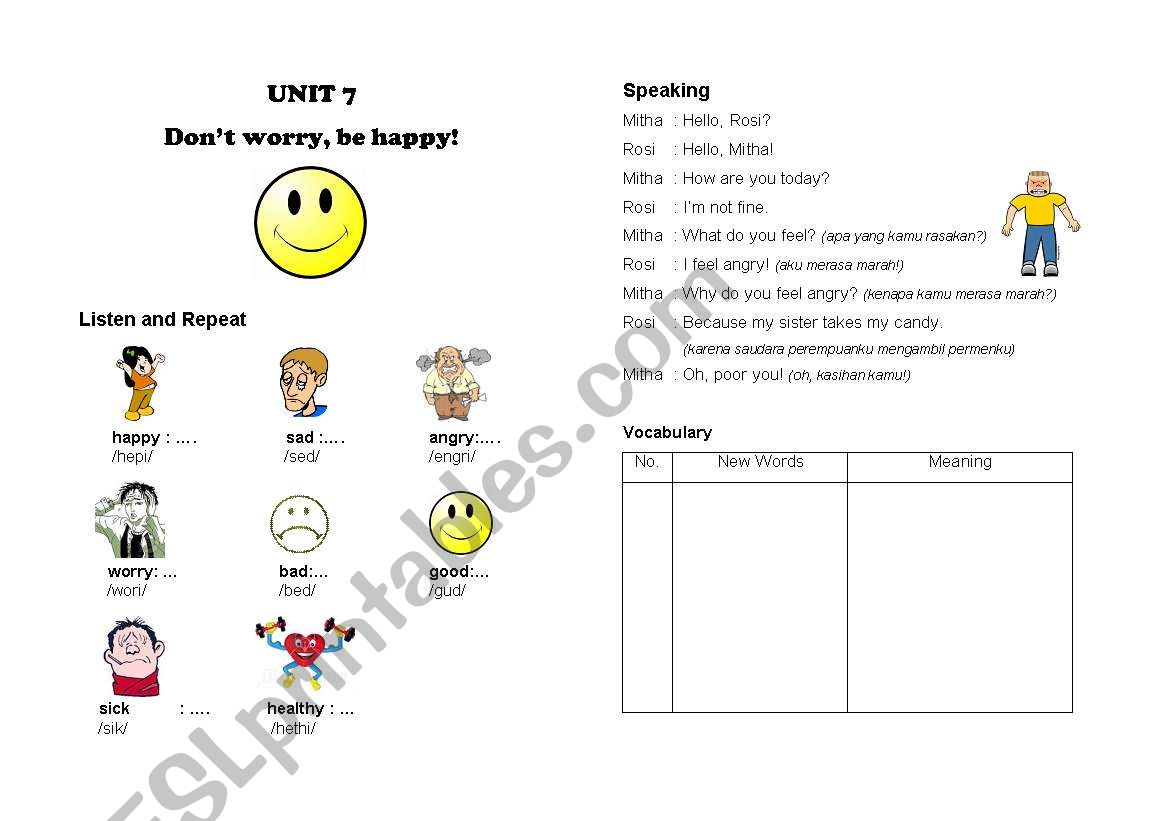 Unit 7 - Dont worry be happy worksheet
