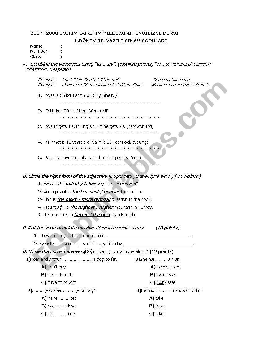 general exam worksheet