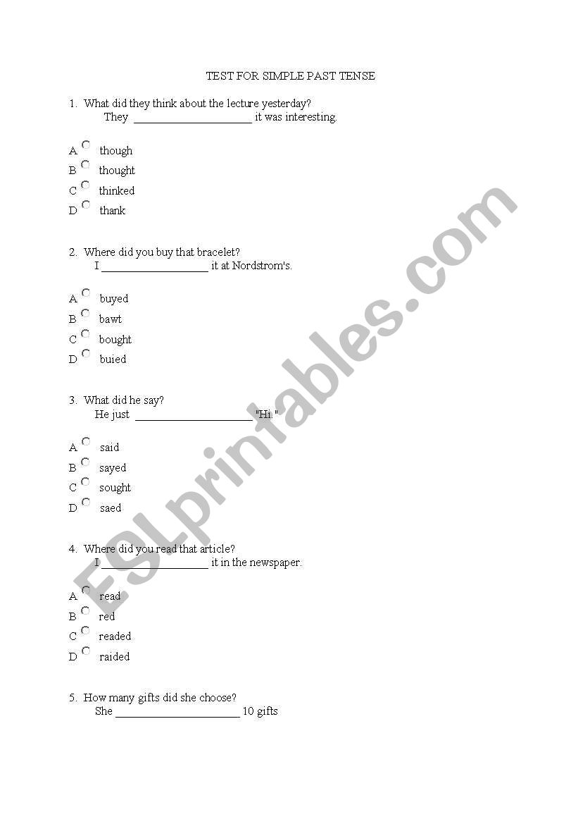 simple past tense worksheet