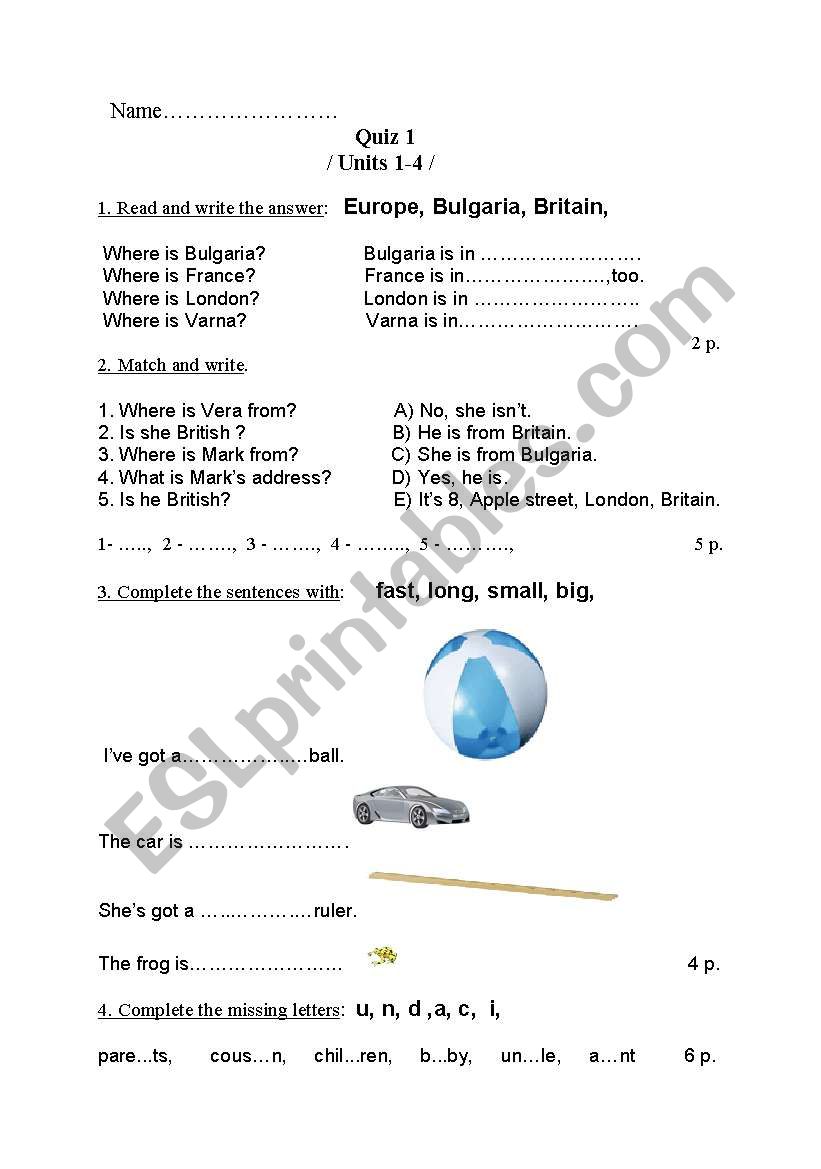 Quiz worksheet
