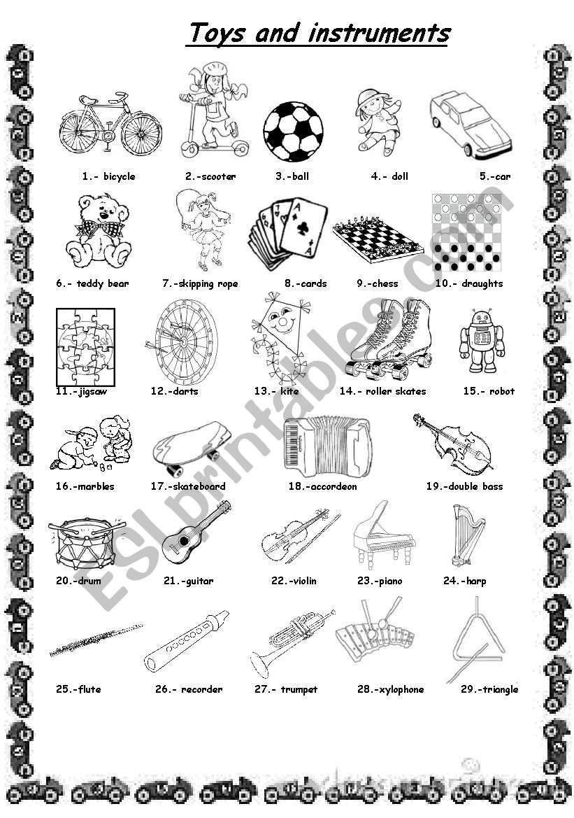 toys and instruments worksheet