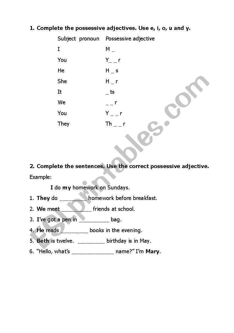 Possessives worksheet