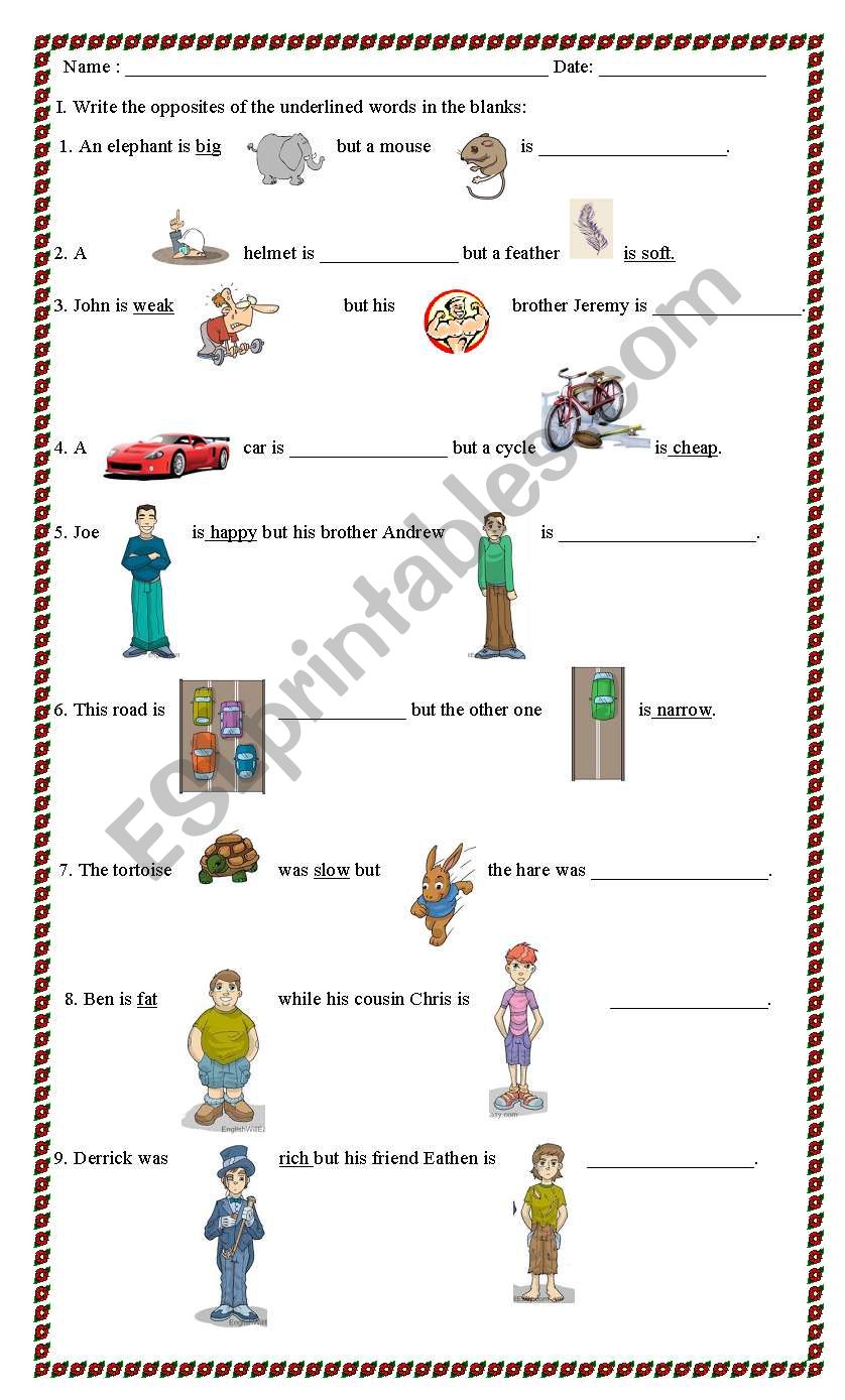 opposites worksheet