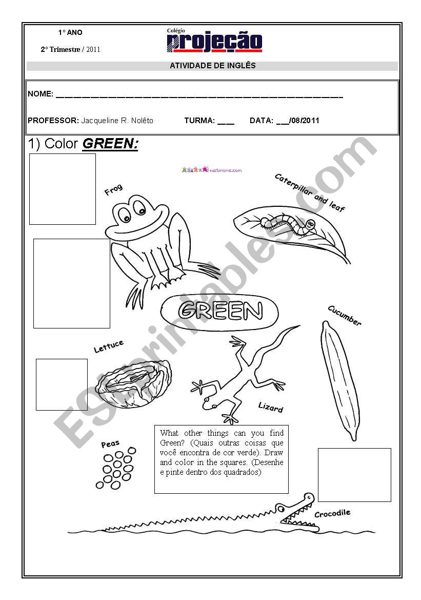 English Worksheets Color Green