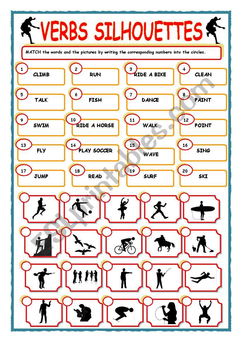 MATCHING EXERCISE - VERBS SILHOUETTES