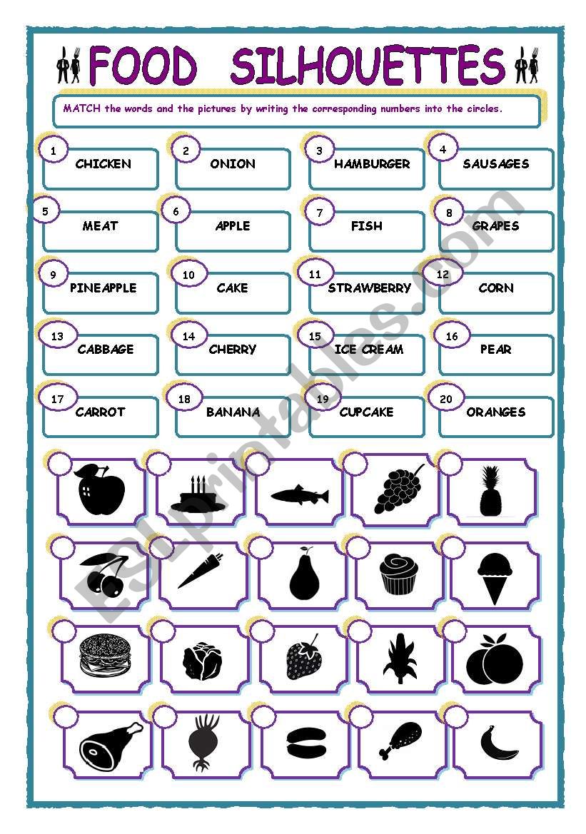 MATCHING  EXERCISE - FOOD SILHOUETTES