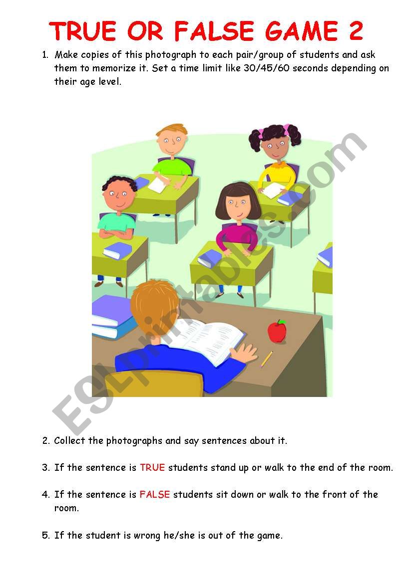 TRUE or FALSE GAME 2 worksheet