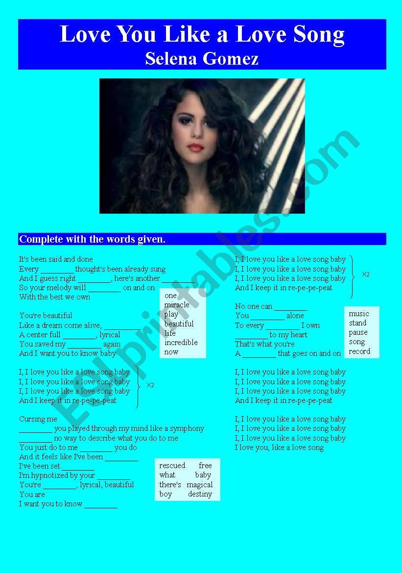 Love you Like a Love Song worksheet