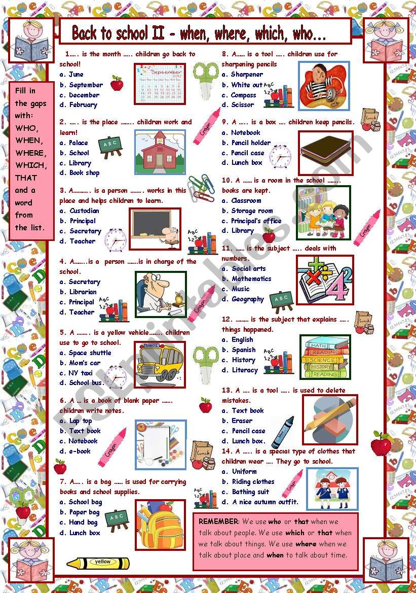 Back to School II Quiz - who, which, where, when....