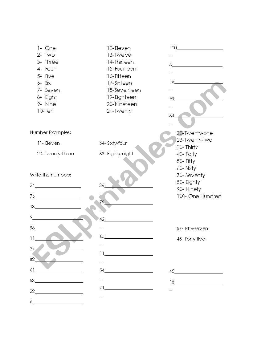 Number Worksheet worksheet