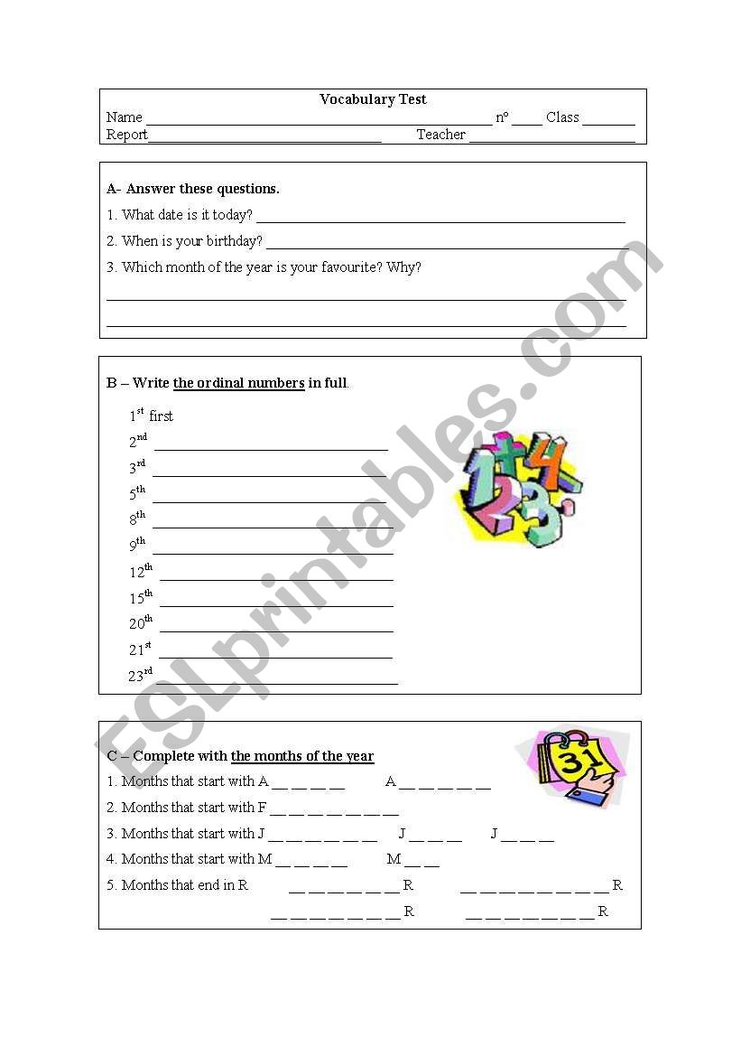 Vocabulary Test worksheet