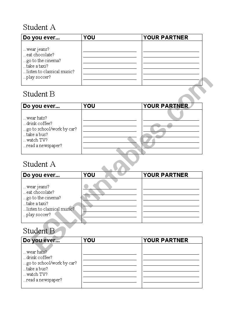 Adverbs of Frequency Speaking Activity