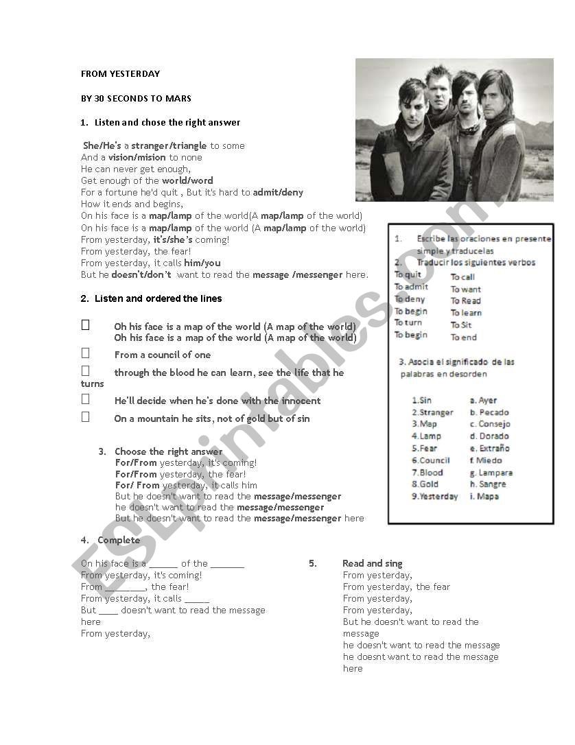 30 seconds to mars Listening worksheet 