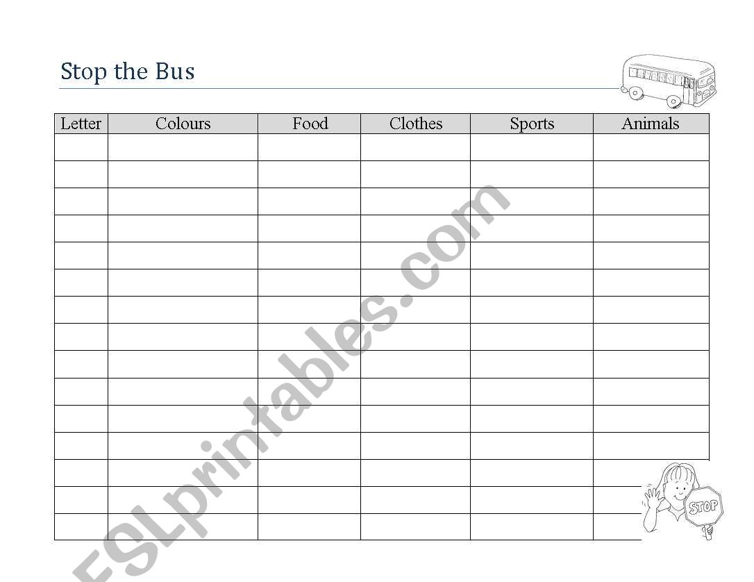 Stop the Bus! worksheet