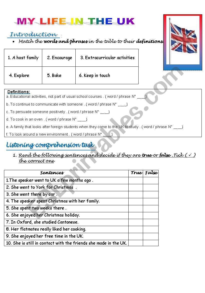 MY LIFE IN THE UK worksheet