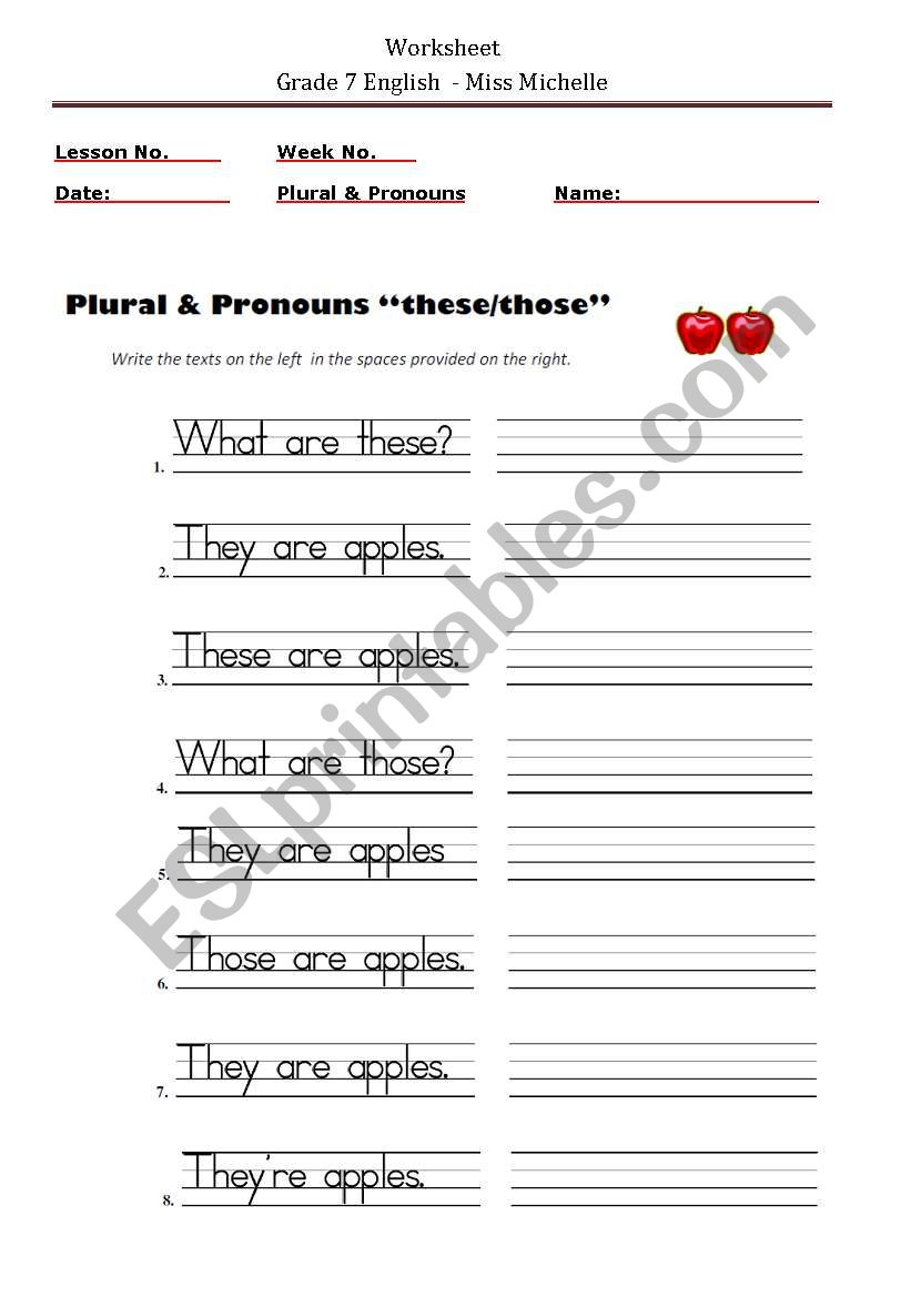 Plurals/Pronouns These/Those (Writing)