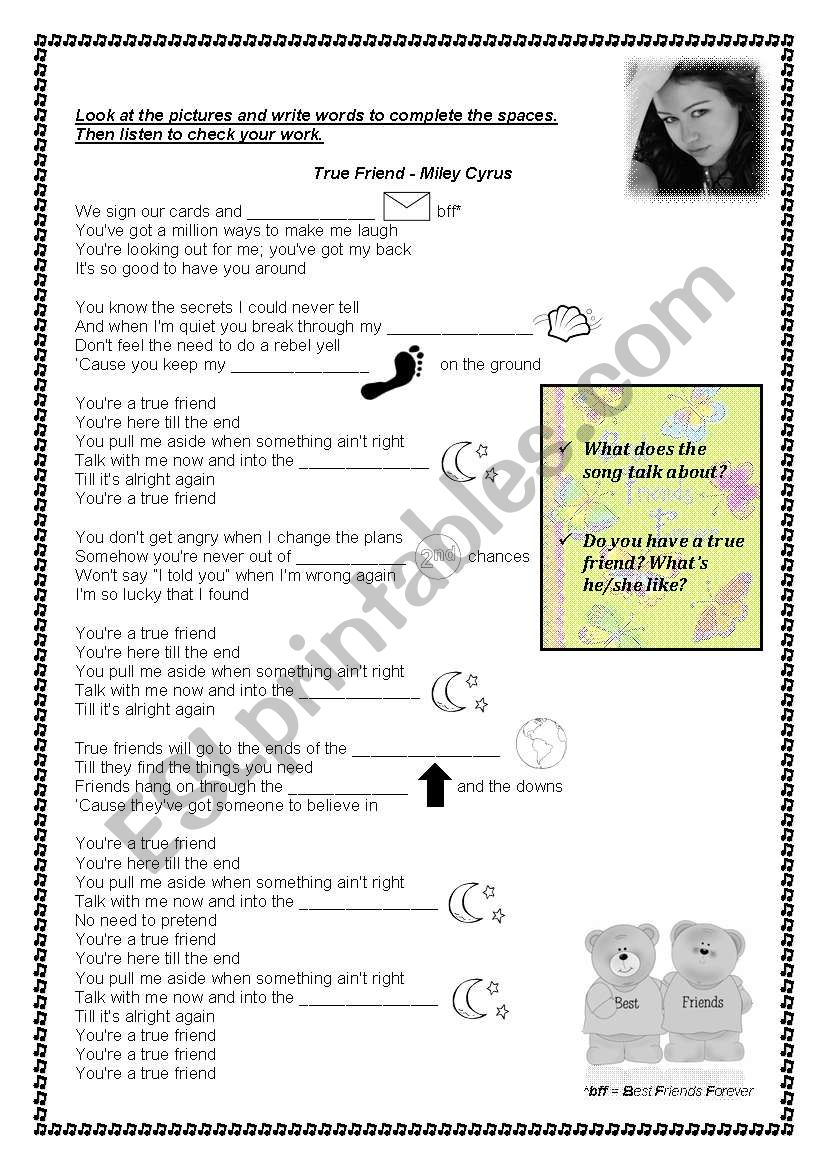 Miley Cyrus - True Friend worksheet