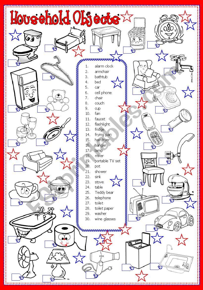 Household objects â€“ vocabulary worksheet â€¢ house objects and appliances â€¢ editable