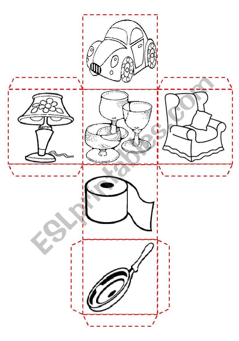 Household objects and rooms dice  vocabulary worksheet  rooms  objects and appliances  2 pages  editable